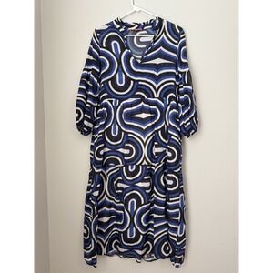 Vilagallo Tammy Dress Sz 40 Blue Black Artist Eclectic Patterned Dress Spring
